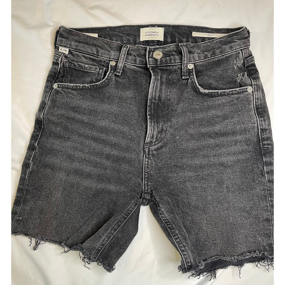 Citizens of Humanity Denim Shorts‎ Frayed Hem Black Wash Premium Vintage 24 - Picture 1 of 4